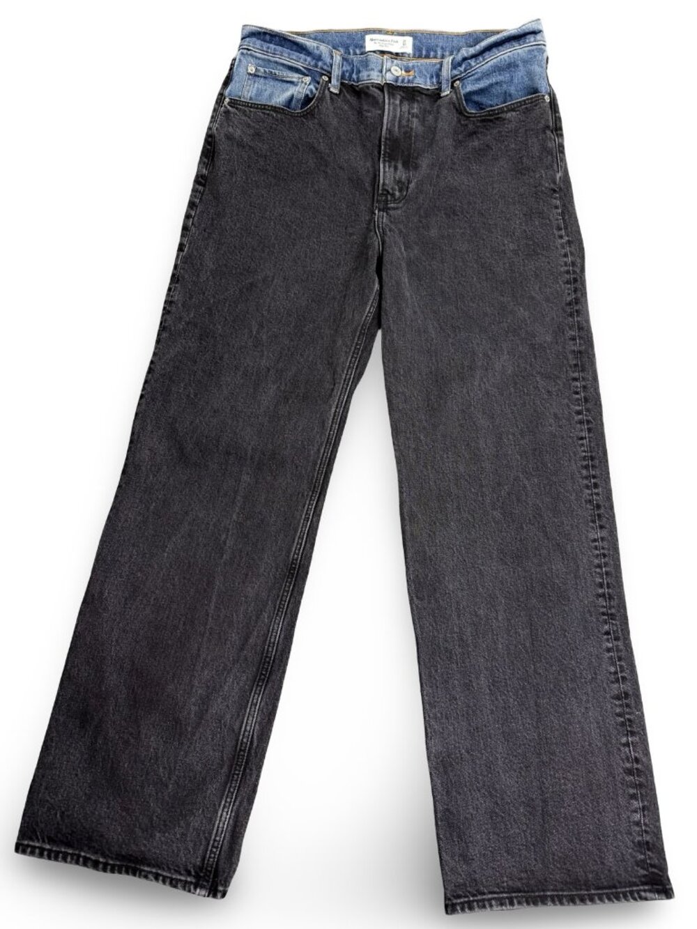 Abercrombie Fitch 90s Relaxed High Rise Jeans Womens 12 Gray Blue Colorblock Y2K
